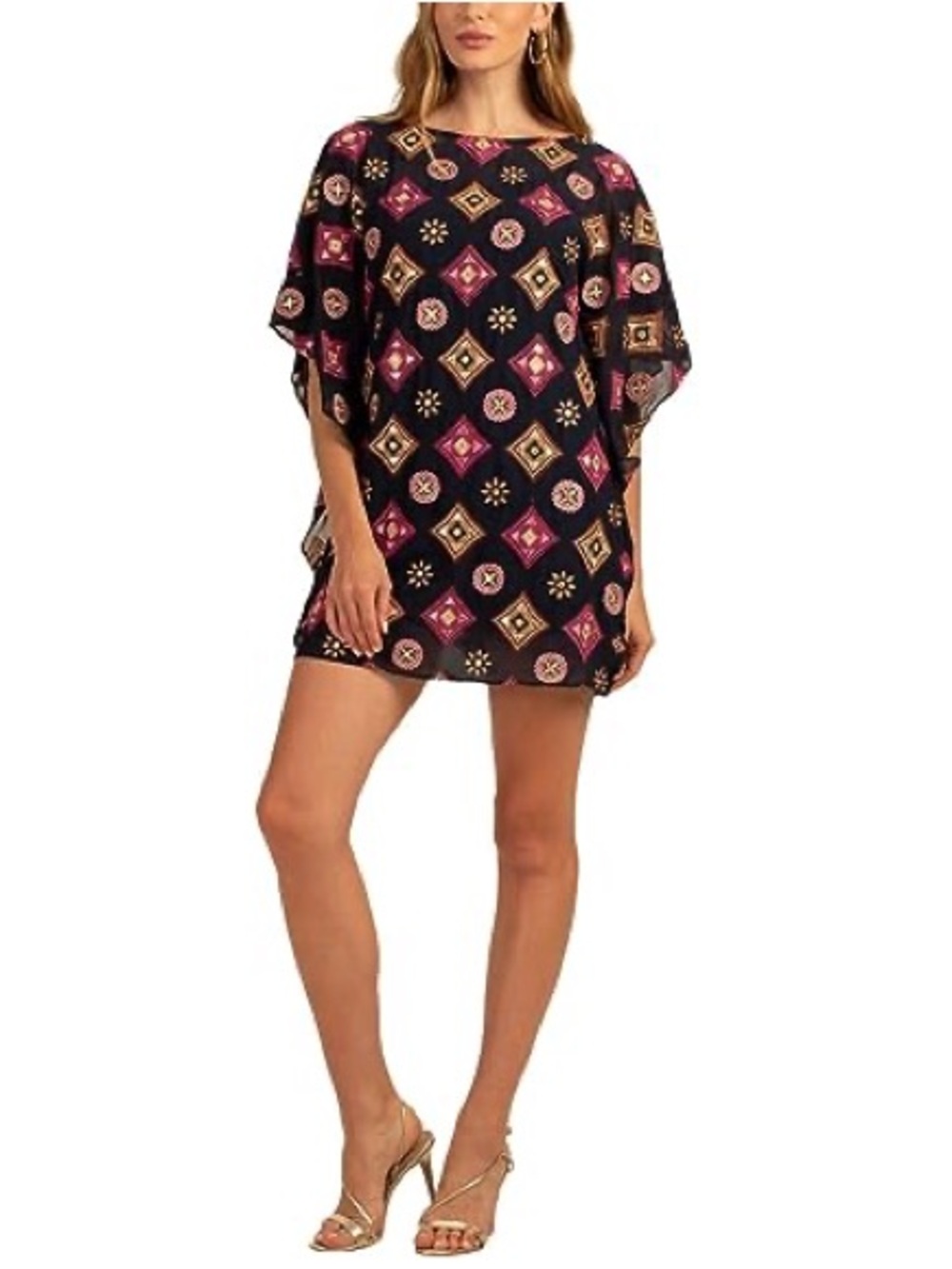 Trina Turk Magenta and Gold Medallion Embroidered Mini Dress